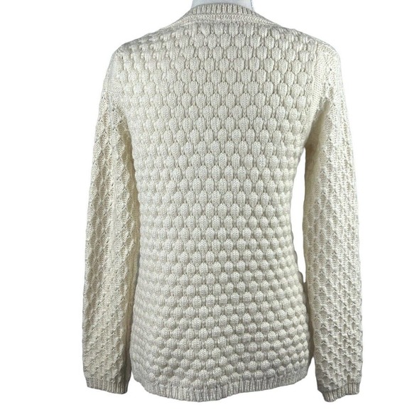 Field Flower Anthropologie Cream Honeycomb Knit Crewneck Sweater S Popcorn - Picture 10 of 12